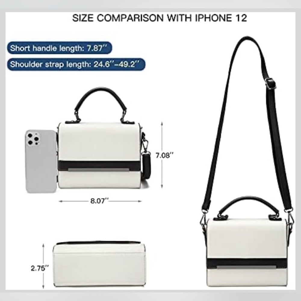Women's Elegant Black and White Satchel - Picture 2 of 7